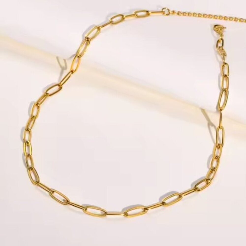 Layering Gold Paperclip Chain Necklace Versatile Waterproof Jewelry for Everyday - Picture 4 of 11
